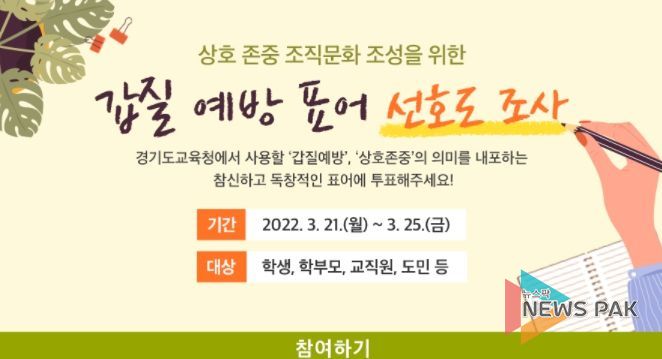 경기도교육청, 21~25일 갑질 예방 표어 선호도 조사