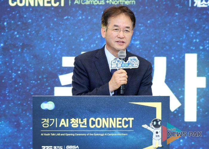 경기북부 AI 캠퍼스 개소식에서 축사 중인 이동환 고양특례시장