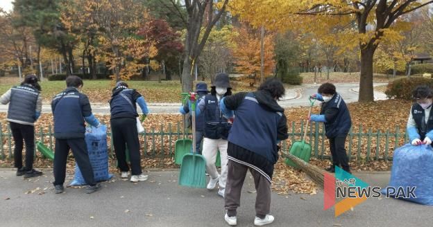 수원시 영통구 영통2동, 덕영대로 일대 낙엽 대청소 실시