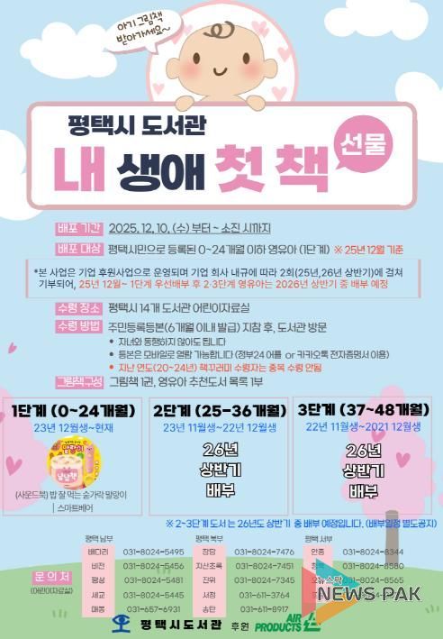 평택시도서관 아기를 위한 2025년 '내 생애 첫 책 선물' 추진