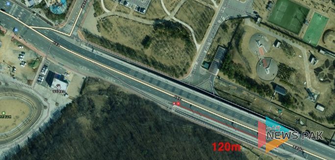 충훈대교 접속도로 우측 보강토옹벽 구간(일직동 546번지 일원) 위치도.