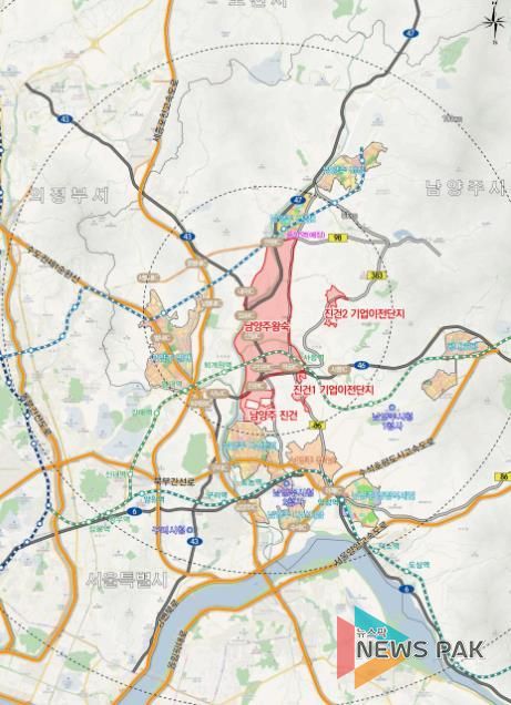 왕숙지구 및 기업이전단지 위치도