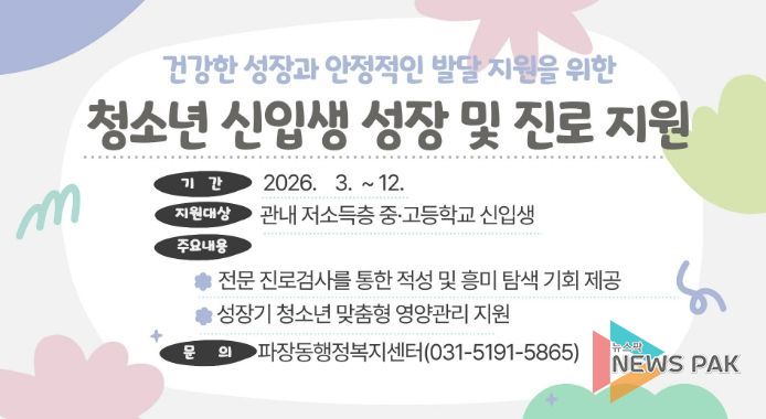 수원시 장안구 파장동, 저소득층 청소년 신입생 성장·진로 지원사업 추진